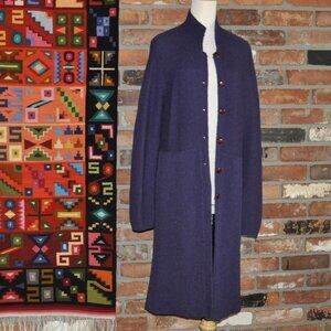 Minkha 100% Alpaca Wool Knit Long Cardigan Button-up Sweater Purple P